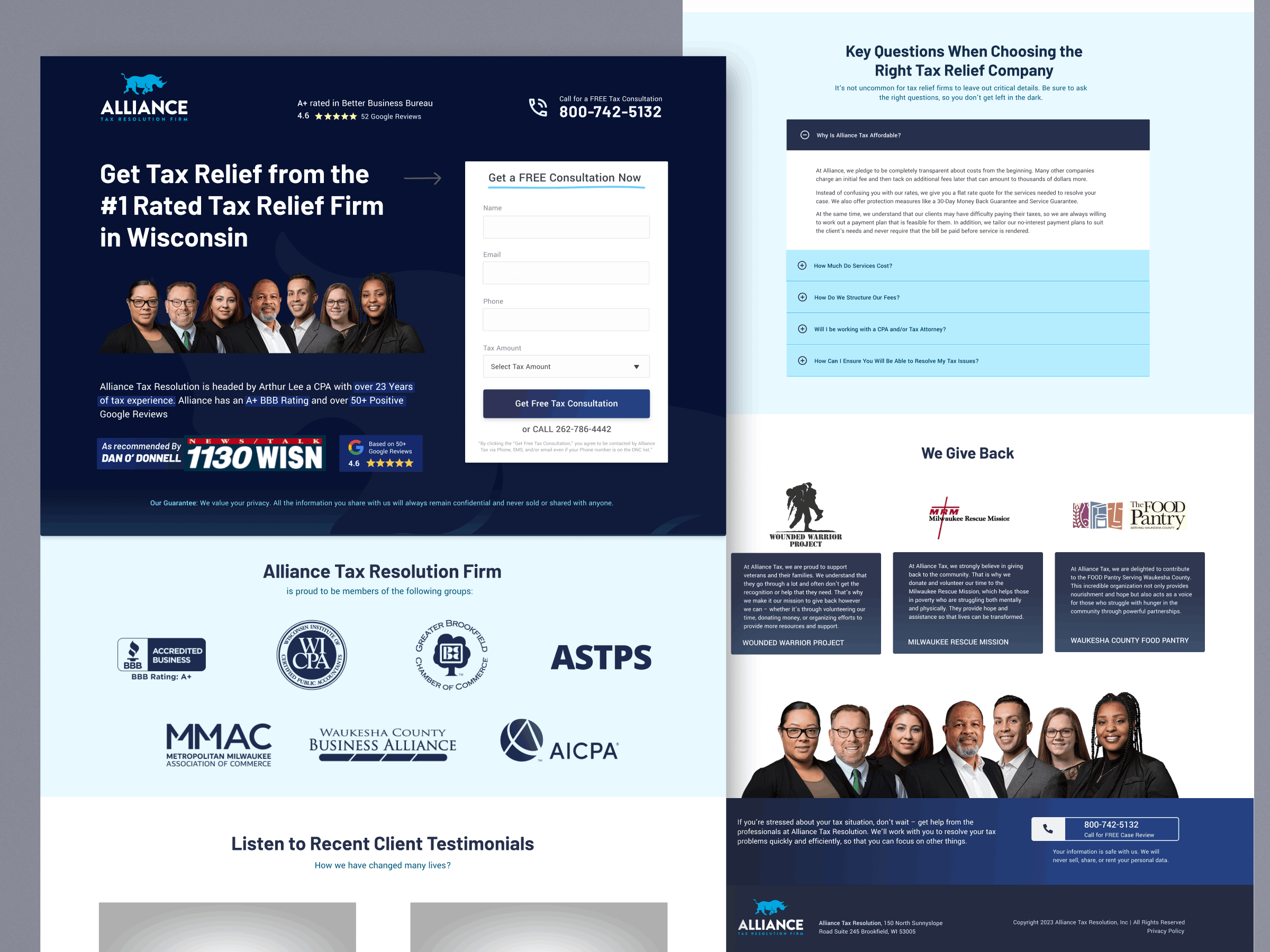 AllianceTax Landing page design
