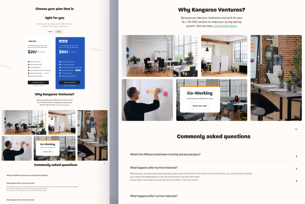 Kangaroo Ventures Startup Landing page Design