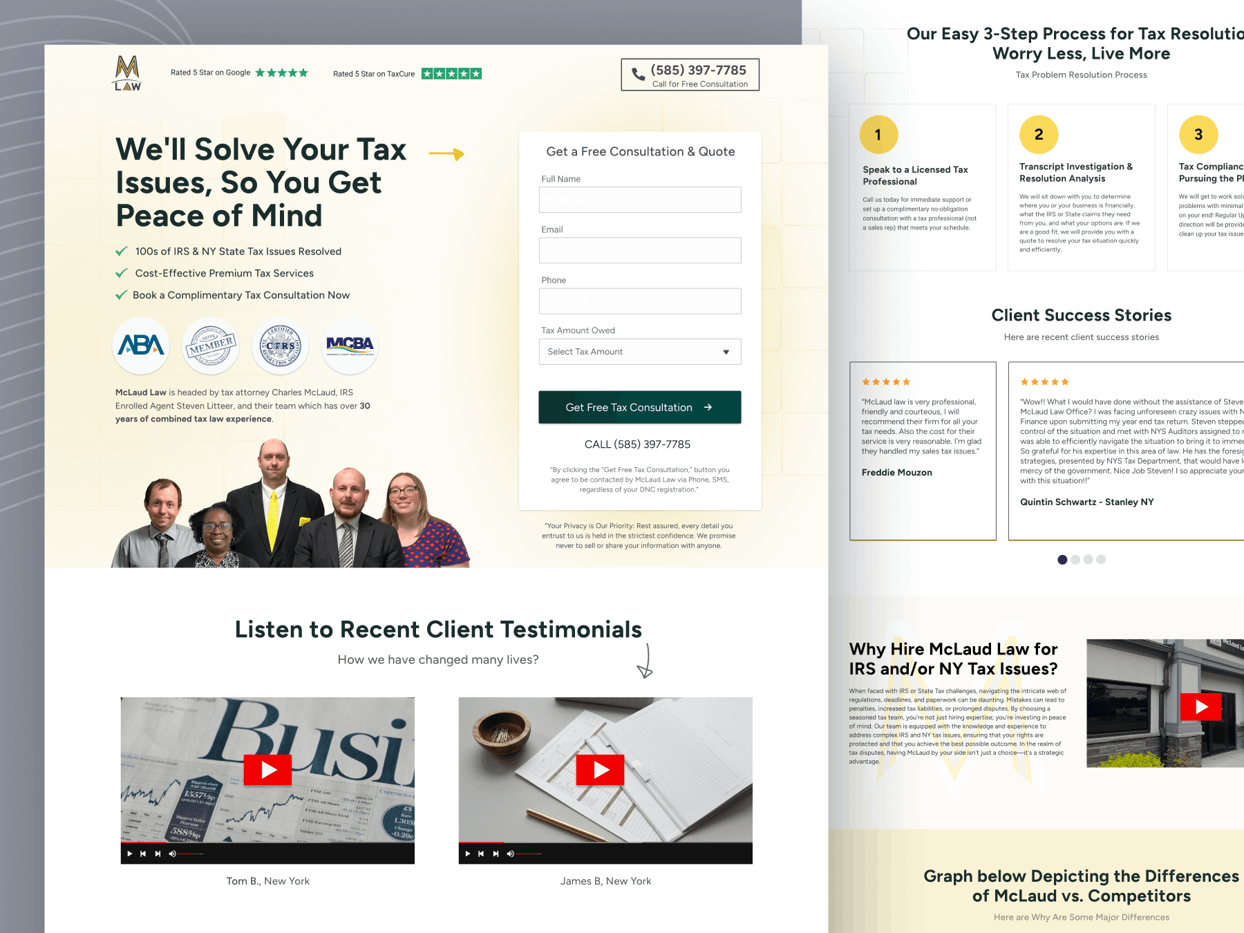 Business landing page for law tax firm