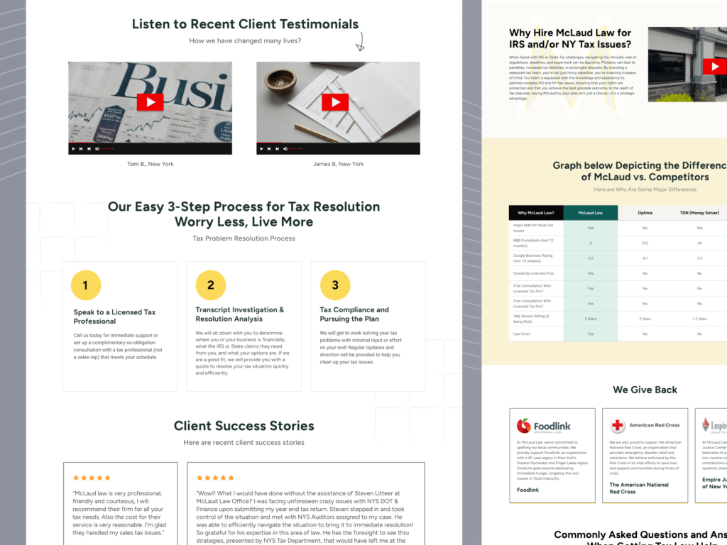Mclaud Law Tax Landing page design