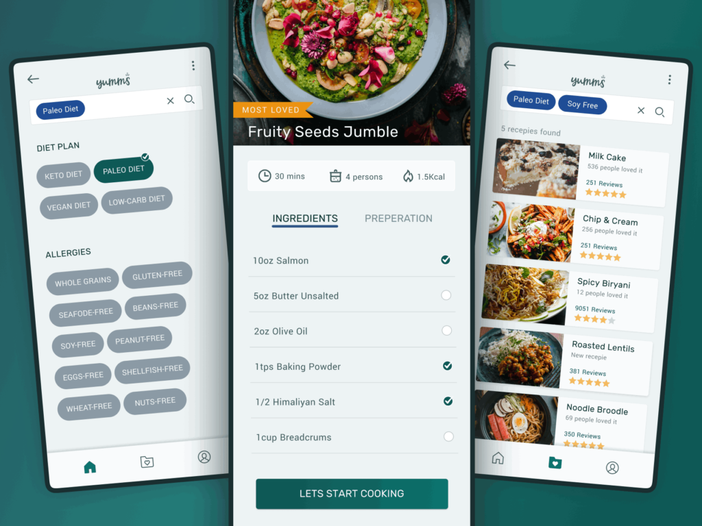 Yumms Food recipe app design