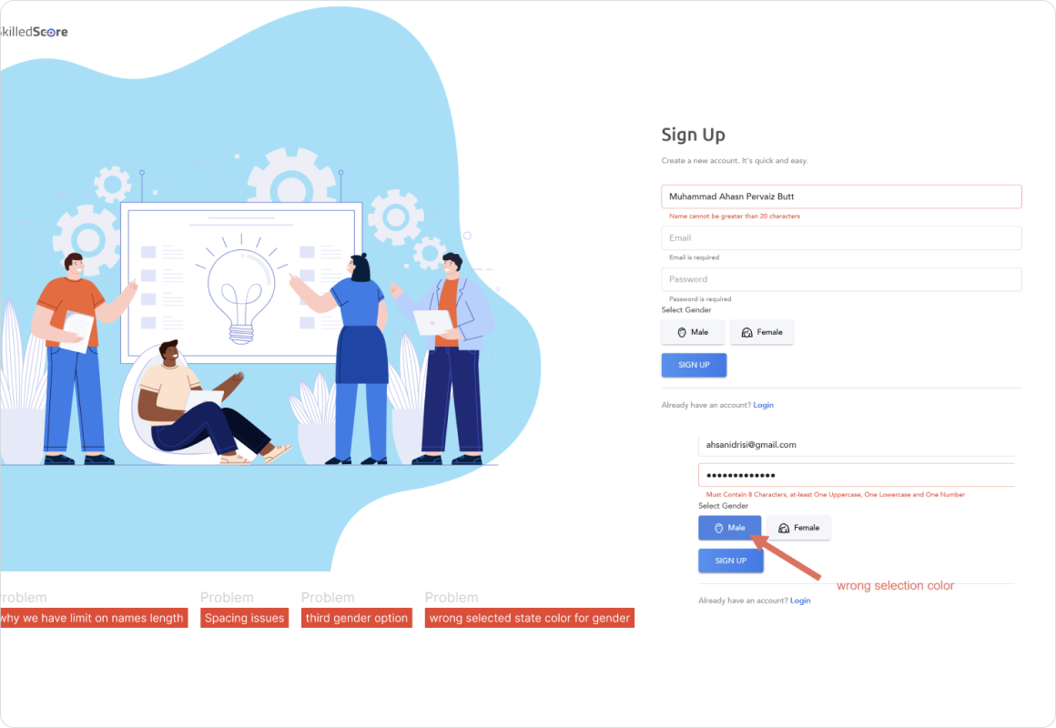 First Signup Screen problems
