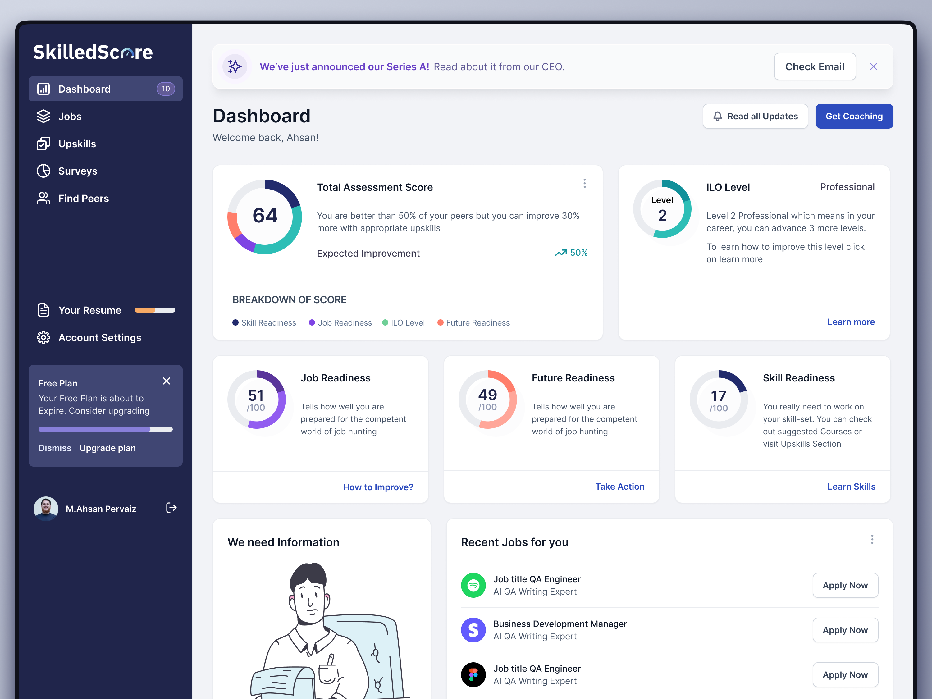 SkilledScore redesign of SaaS Product
