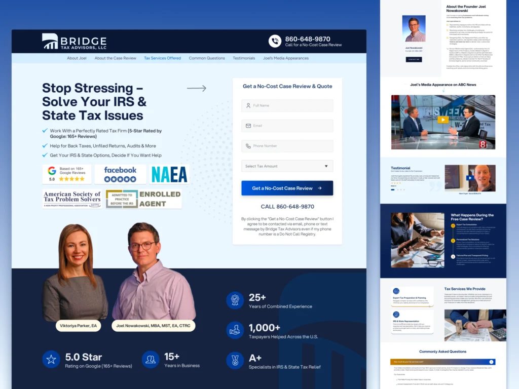 Bridge Tax Business Landing Page Design & Development