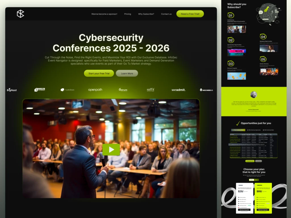 Mockup of Landing Page Design & Development done for Cybersecurity conference