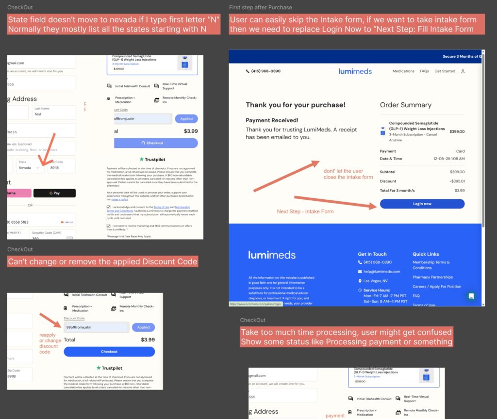 lumimeds SaaS UX Design Process UX Audit for happy path