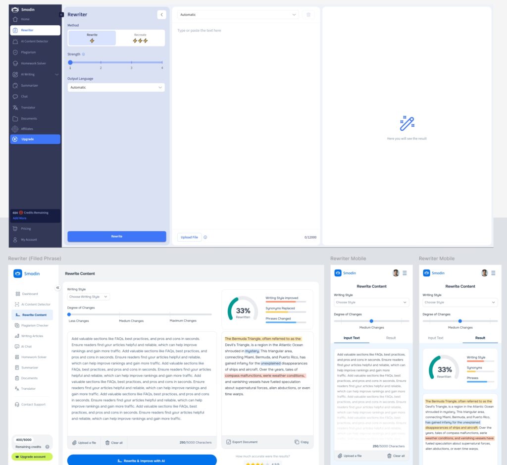 SaaS Redesign before and after image of Smodin AI Writer