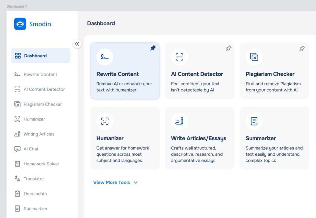 Smodin AI Customizeable Dashboard design after SaaS UX Audit and Redesign